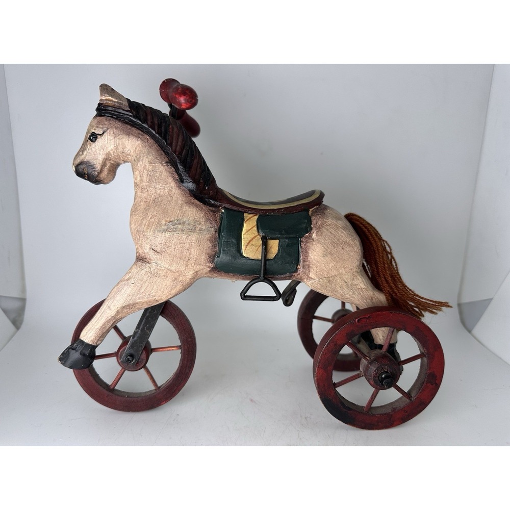 Rustic Wooden Tricycle Horse Folk Art Figurine Vintage Style Equestrian Decor